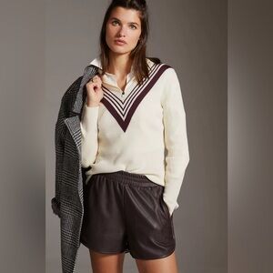 NWT Avec Les Filles Anthropologie Perforated Faux leather Brown Pull On Shorts